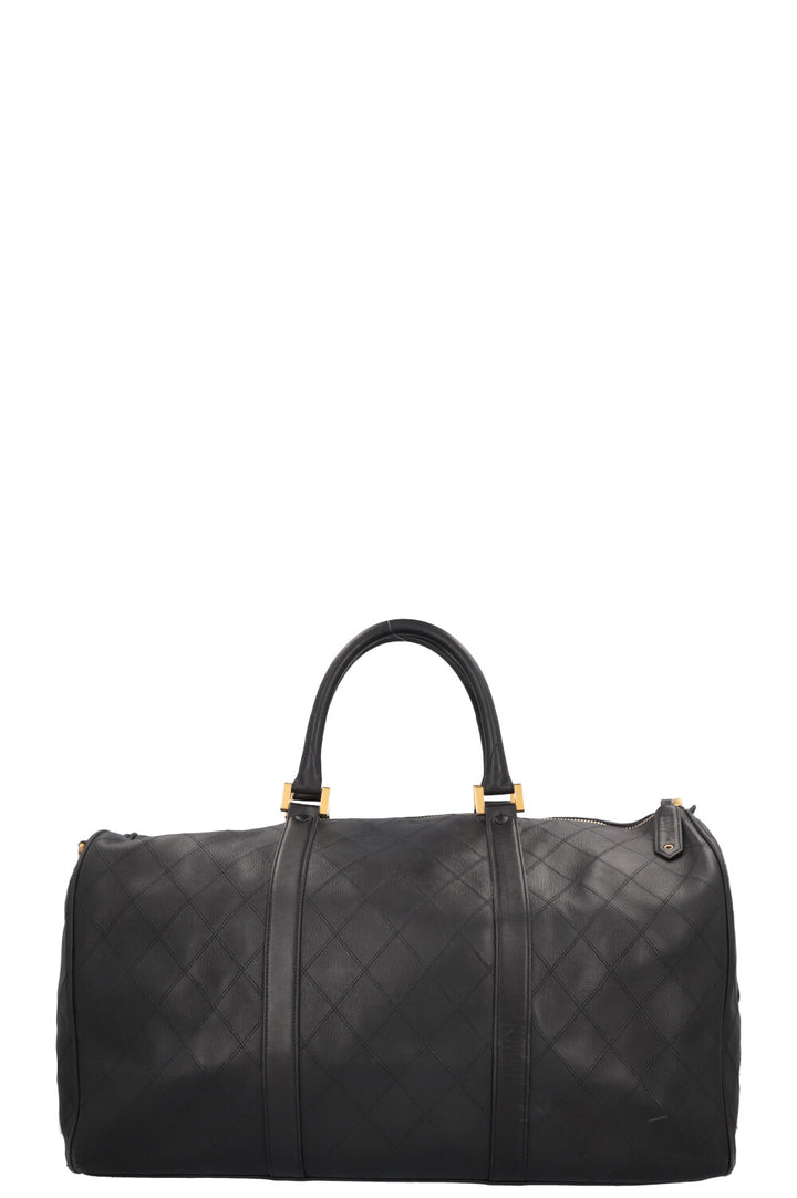CHANEL Quilted Weekender Leather Black