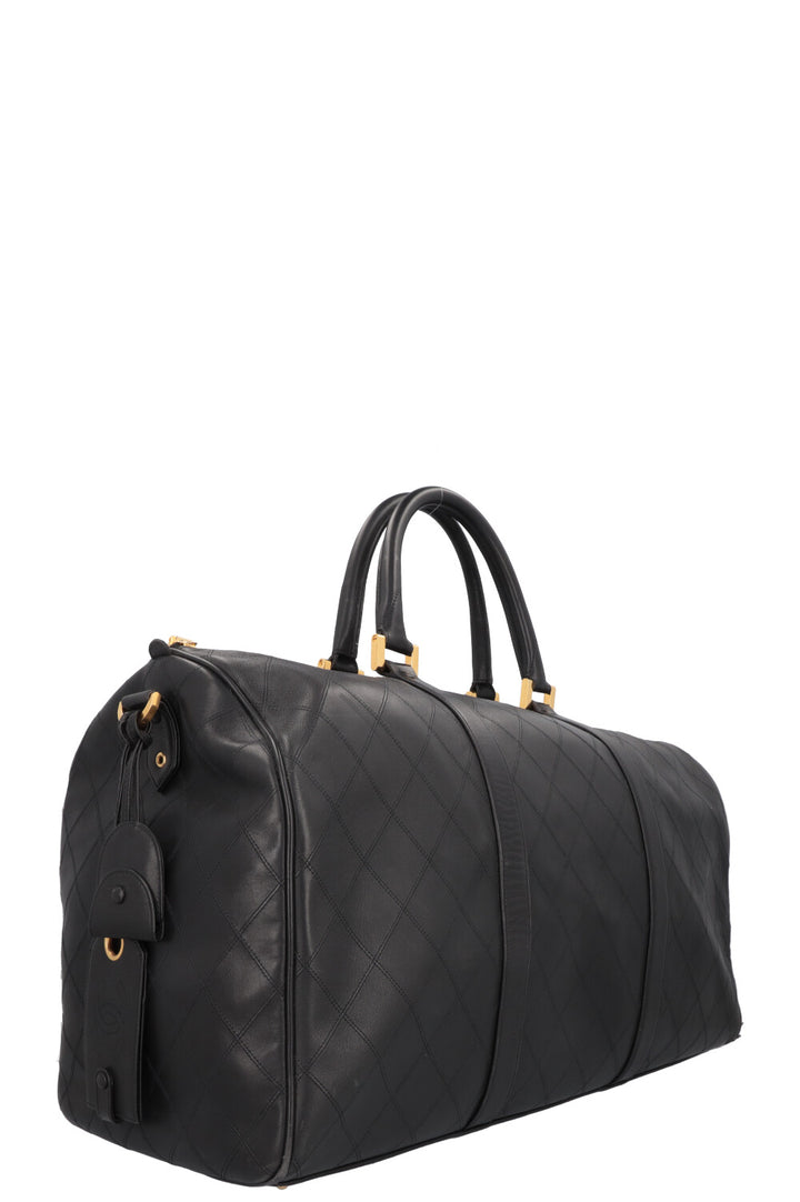 CHANEL Quilted Weekender Leather Black