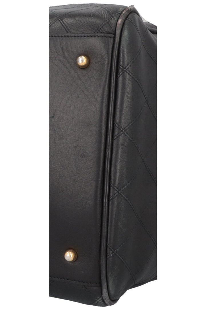 CHANEL Quilted Weekender Leather Black