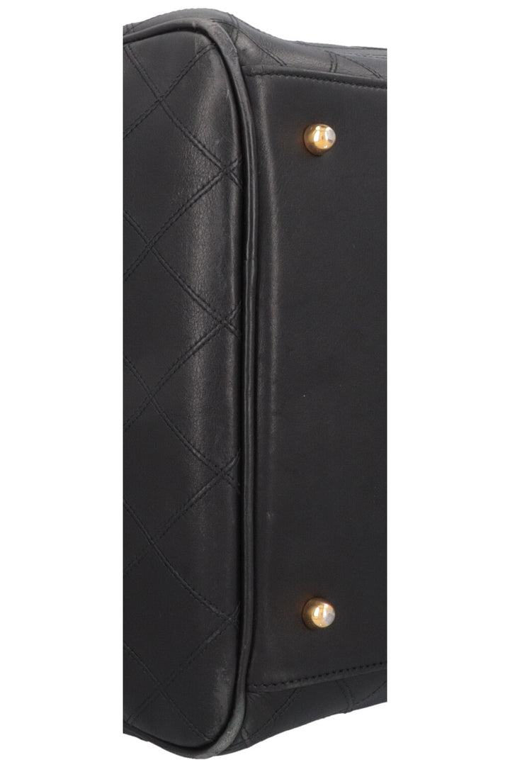 CHANEL Quilted Weekender Leather Black