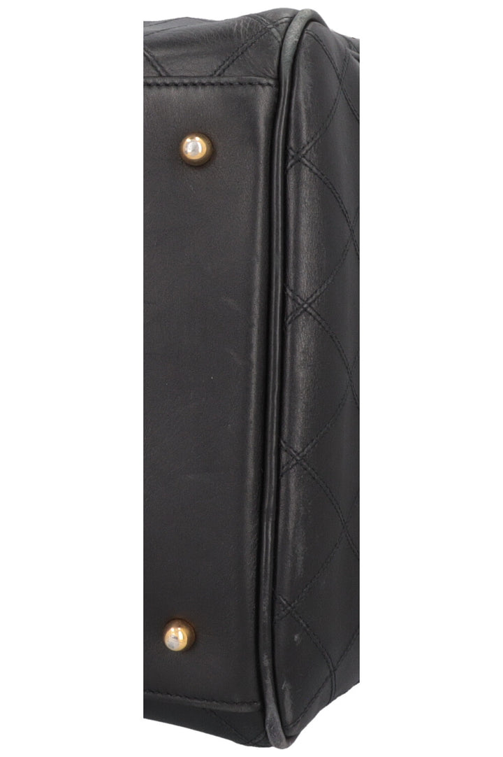 CHANEL Quilted Weekender Leather Black