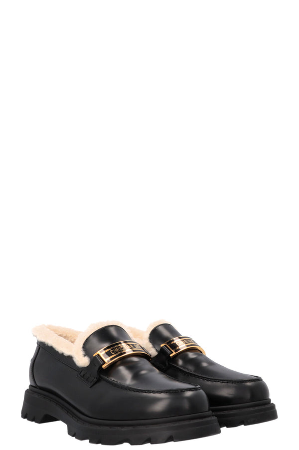 CHRISTIAN DIOR Code Shearling Loafers Black