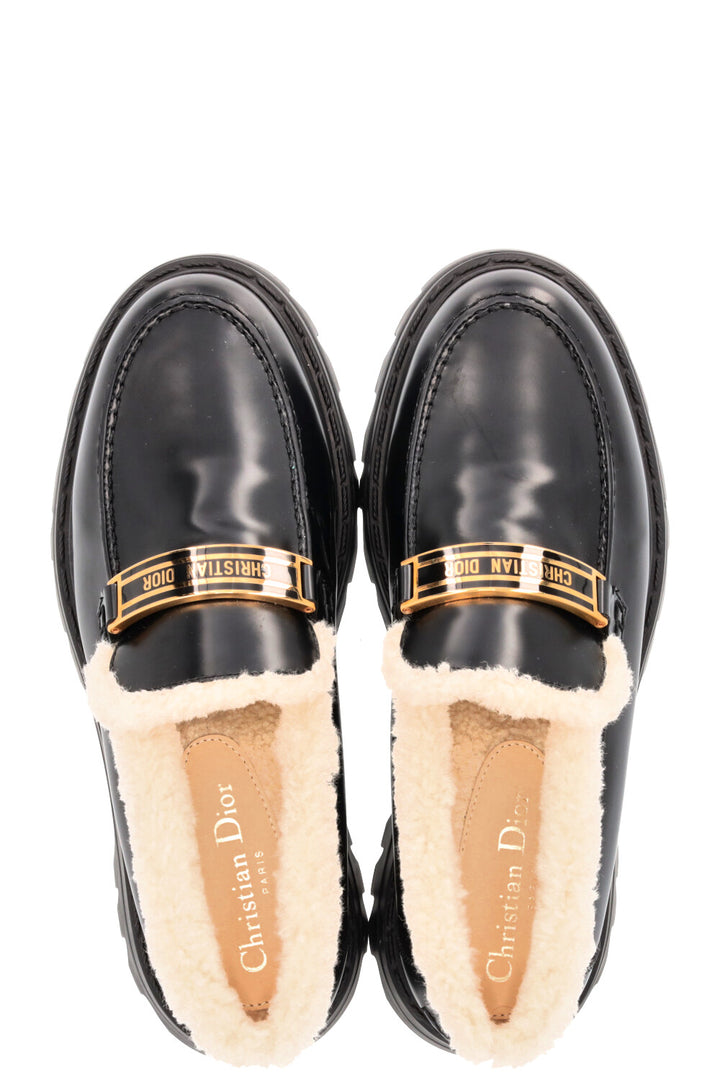 CHRISTIAN DIOR Code Shearling Loafers Black