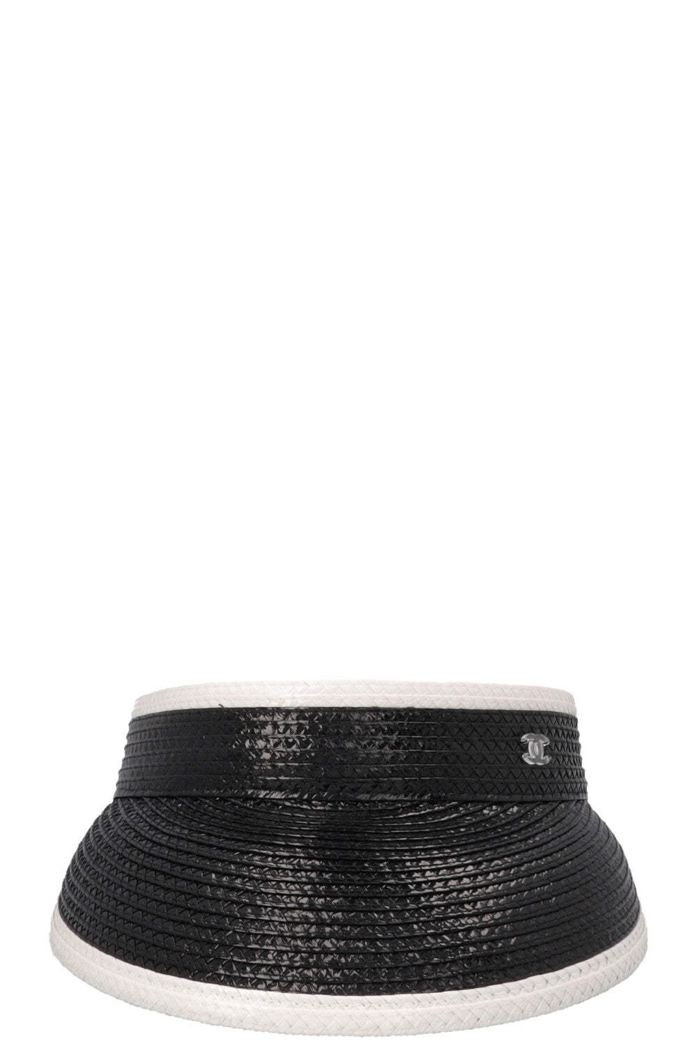 CHANEL CC Visière en raphia Noir et Blanc