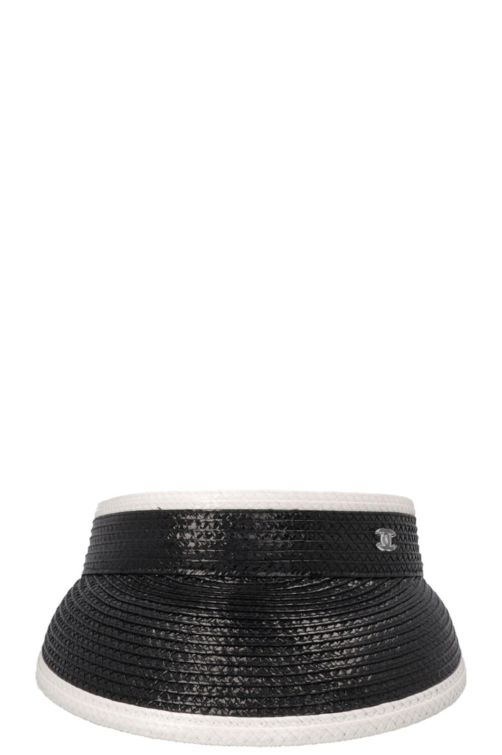 CHANEL CC Visière en raphia Noir et Blanc