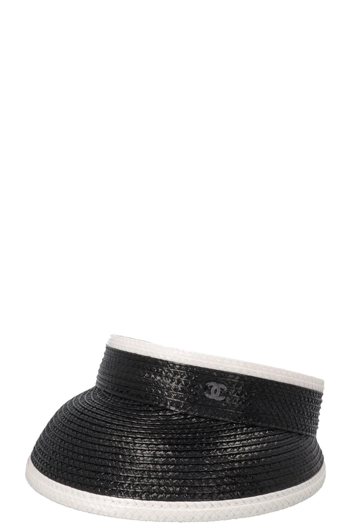 CHANEL CC Visière en raphia Noir et Blanc