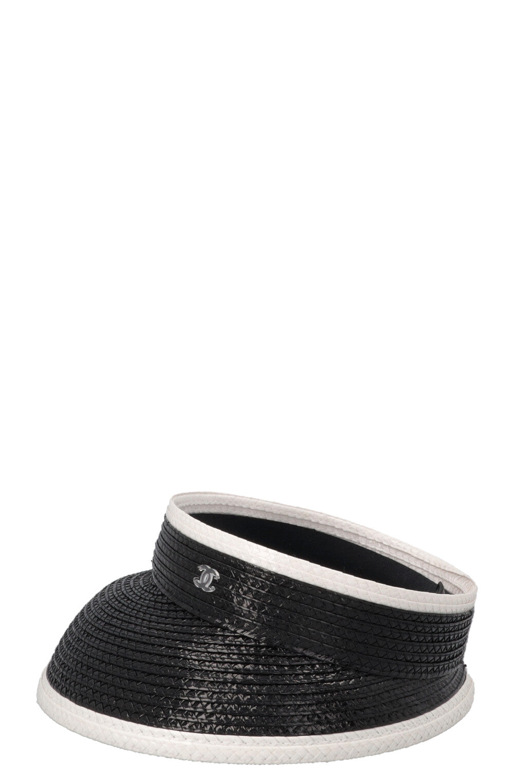 CHANEL CC Visière en raphia Noir et Blanc