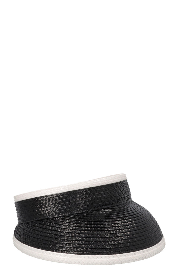 CHANEL CC Visière en raphia Noir et Blanc