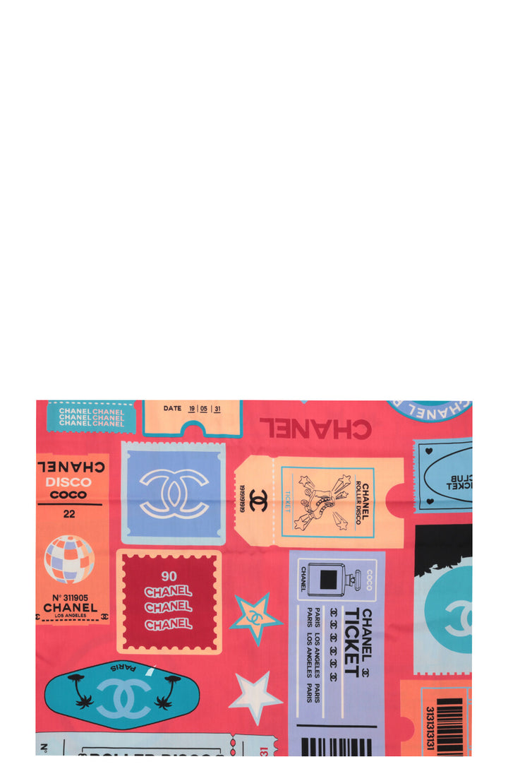 CHANEL 2024 Coco Tickets Scarf Cotton Pink