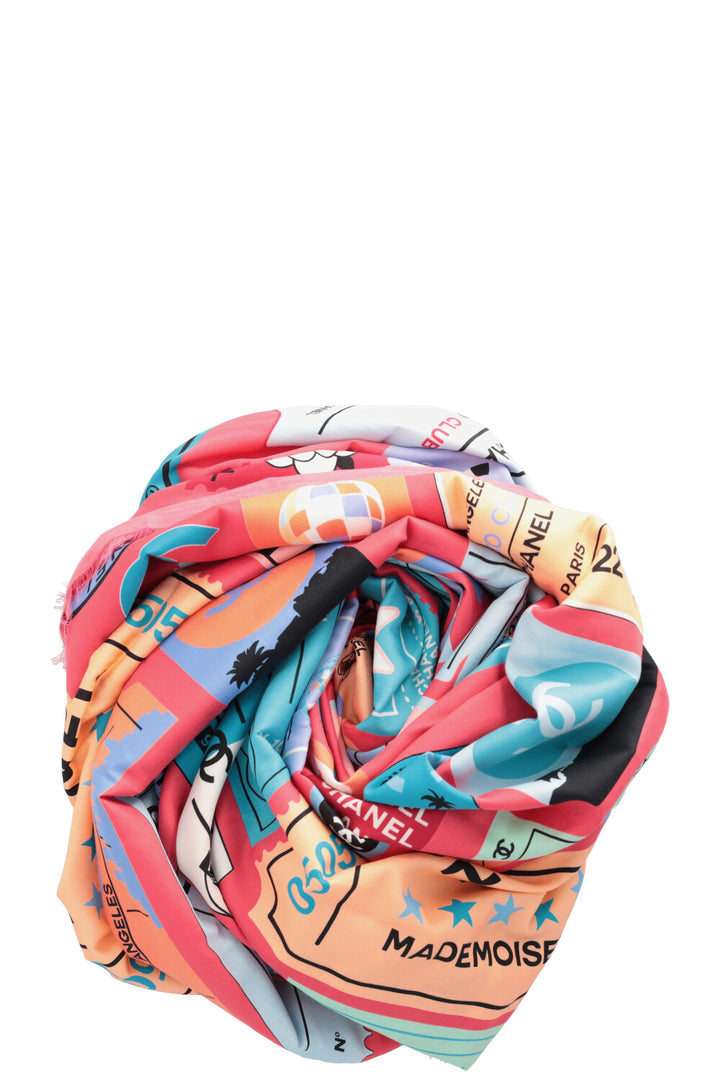 CHANEL 2024 Coco Tickets Scarf Cotton Pink