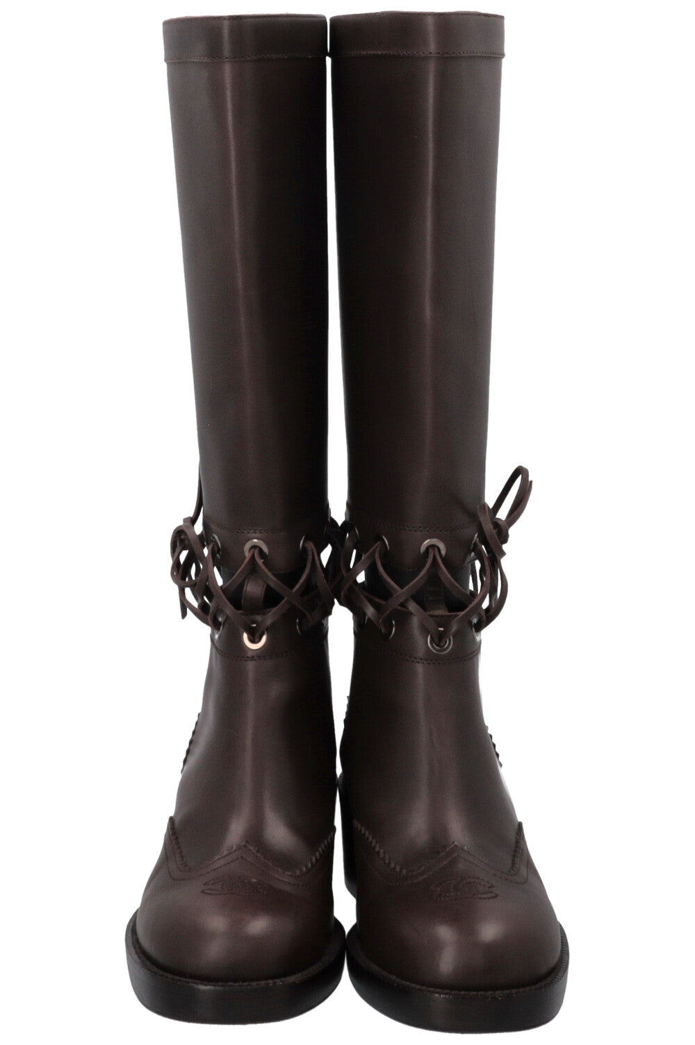 CHANEL Cut Out CC Riding Boots Brown