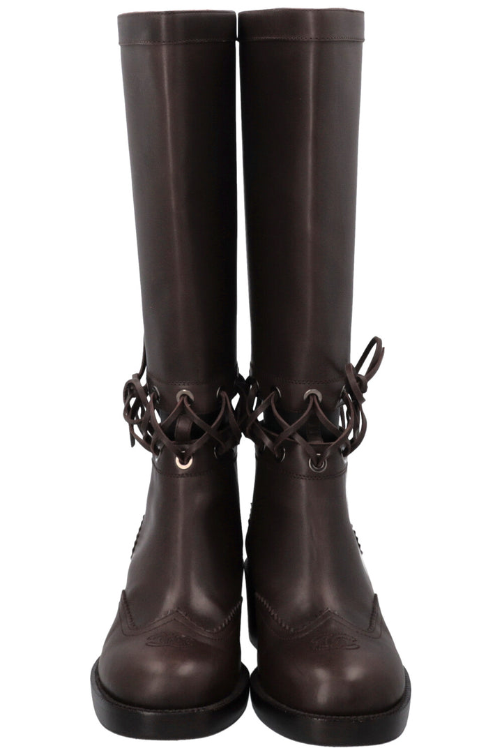 CHANEL Cut Out CC Riding Boots Brown