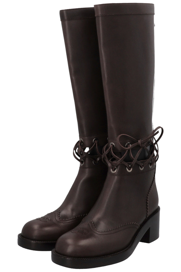 CHANEL Cut Out CC Riding Boots Brown