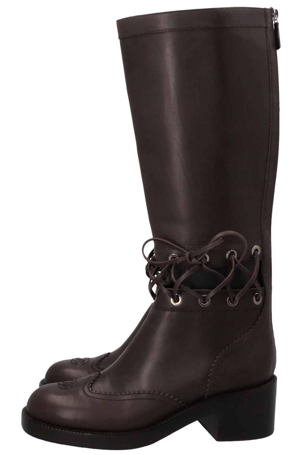 CHANEL Cut Out CC Riding Boots Brown