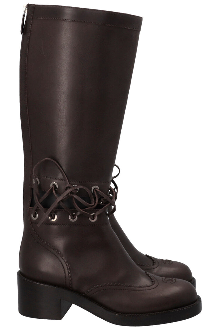 CHANEL Cut Out CC Riding Boots Brown