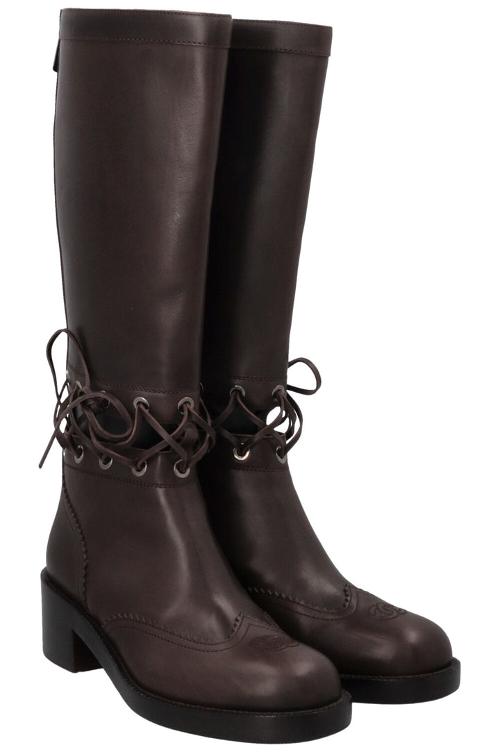 CHANEL Cut Out CC Riding Boots Brown