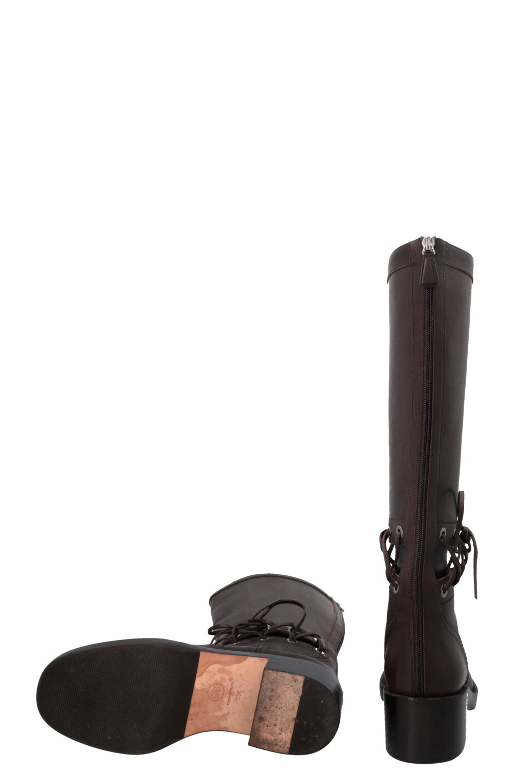 CHANEL Cut Out CC Riding Boots Brown