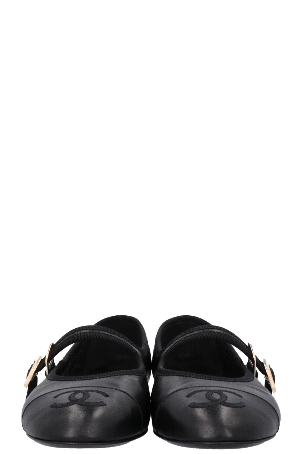 CHANEL CC Mary Jane Ballet Flats Leather Black