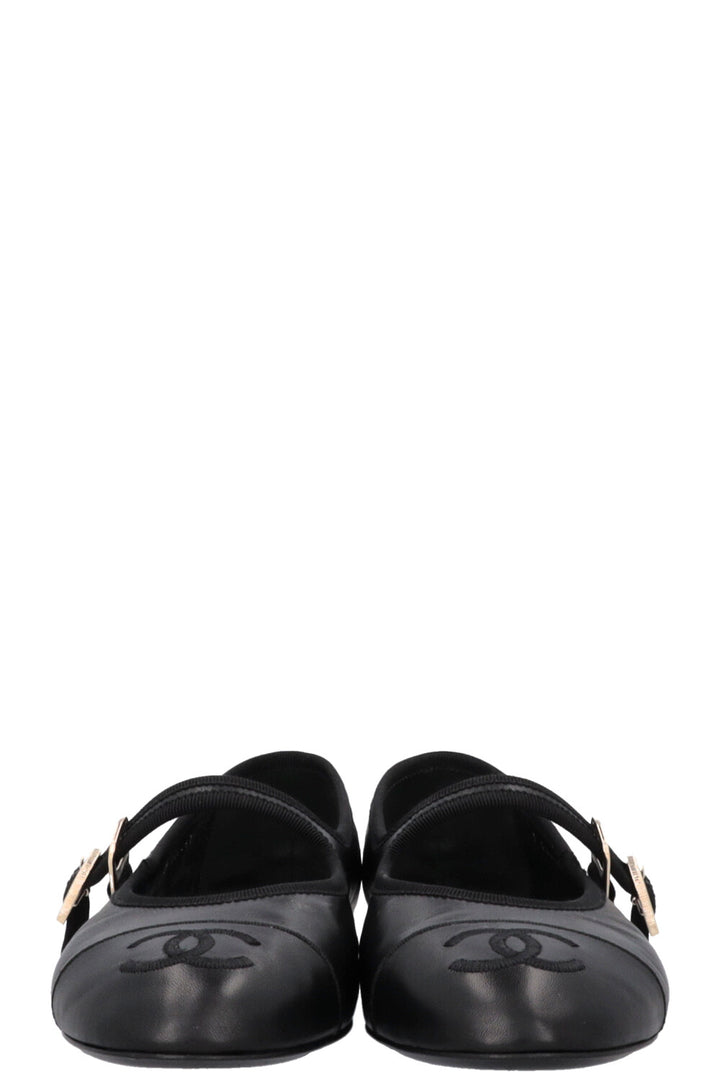 CHANEL CC Mary Jane Ballet Flats Leather Black