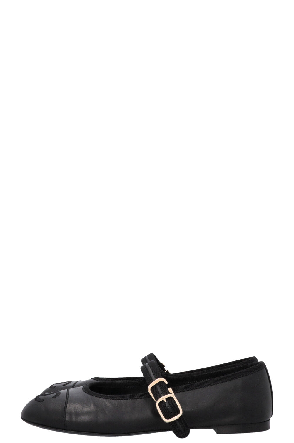 CHANEL CC Mary Jane Ballet Flats Leather Black