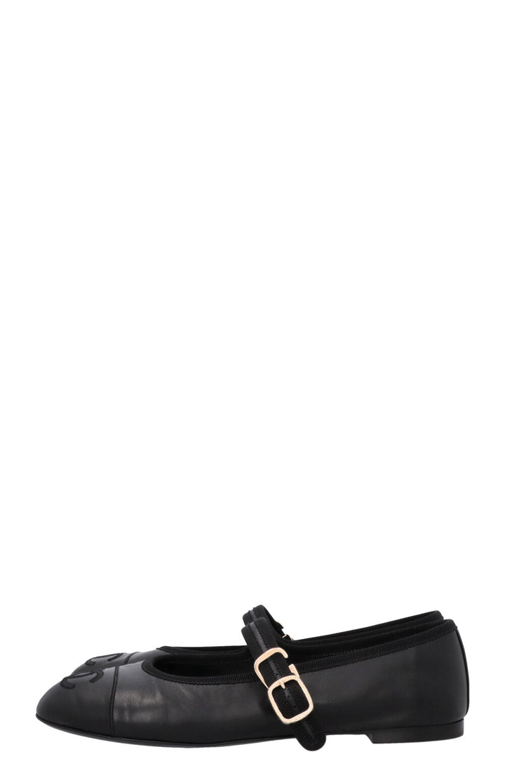 CHANEL CC Mary Jane Ballet Flats Leather Black