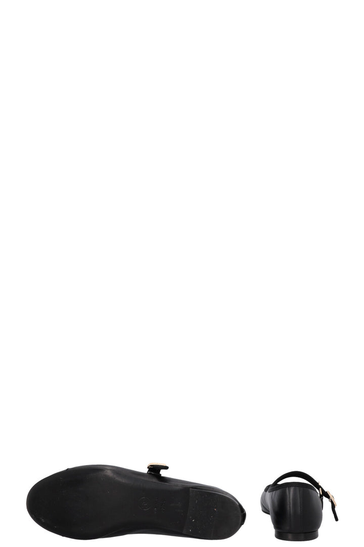 CHANEL CC Mary Jane Ballet Flats Leather Black