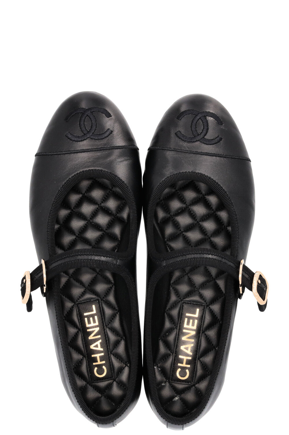 CHANEL CC Mary Jane Ballet Flats Leather Black