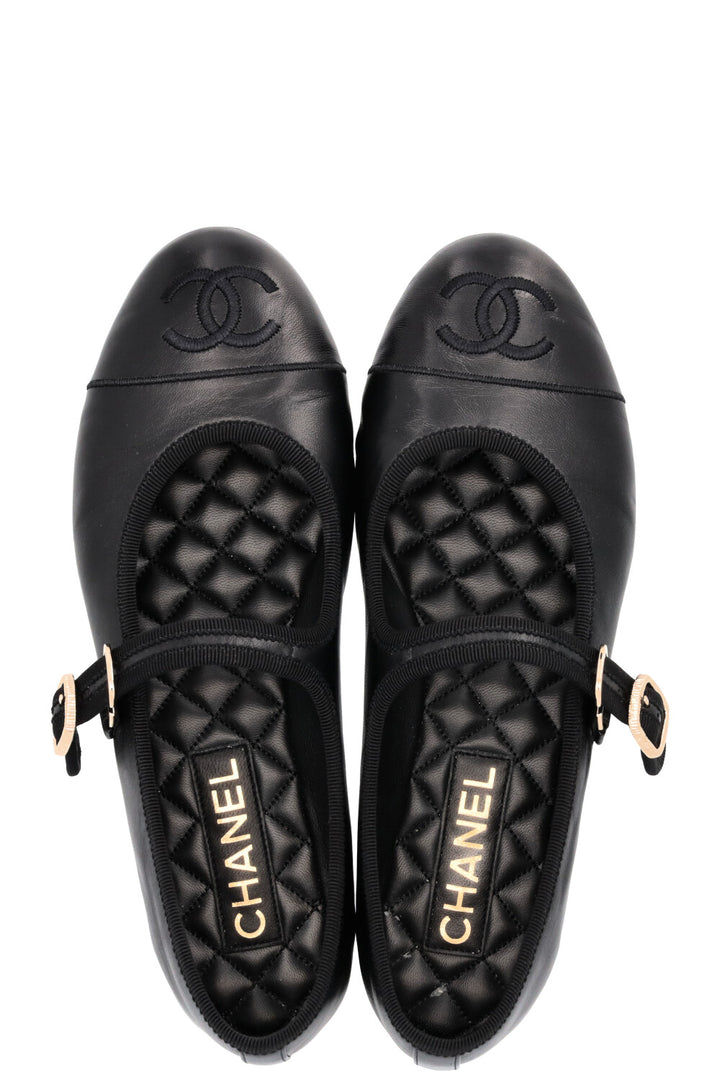 CHANEL CC Mary Jane Ballet Flats Leather Black