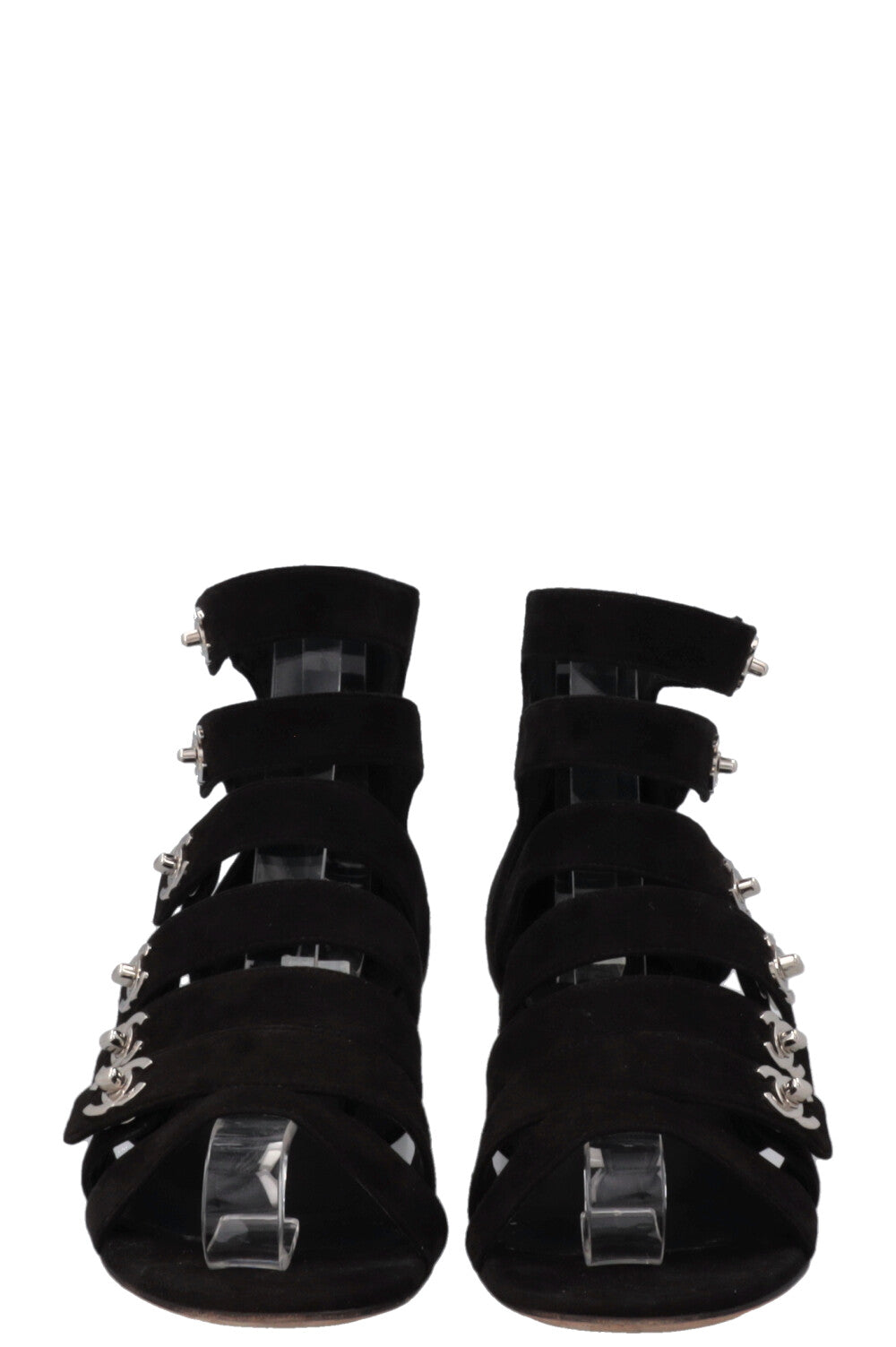 CHANEL CC Turnlock Sandals Suede Black