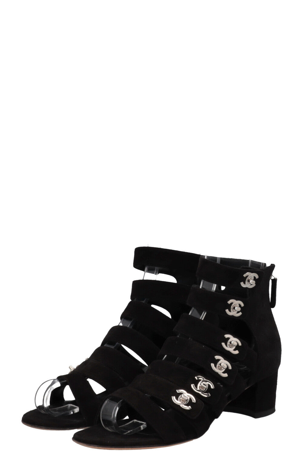 CHANEL CC Turnlock Sandals Suede Black