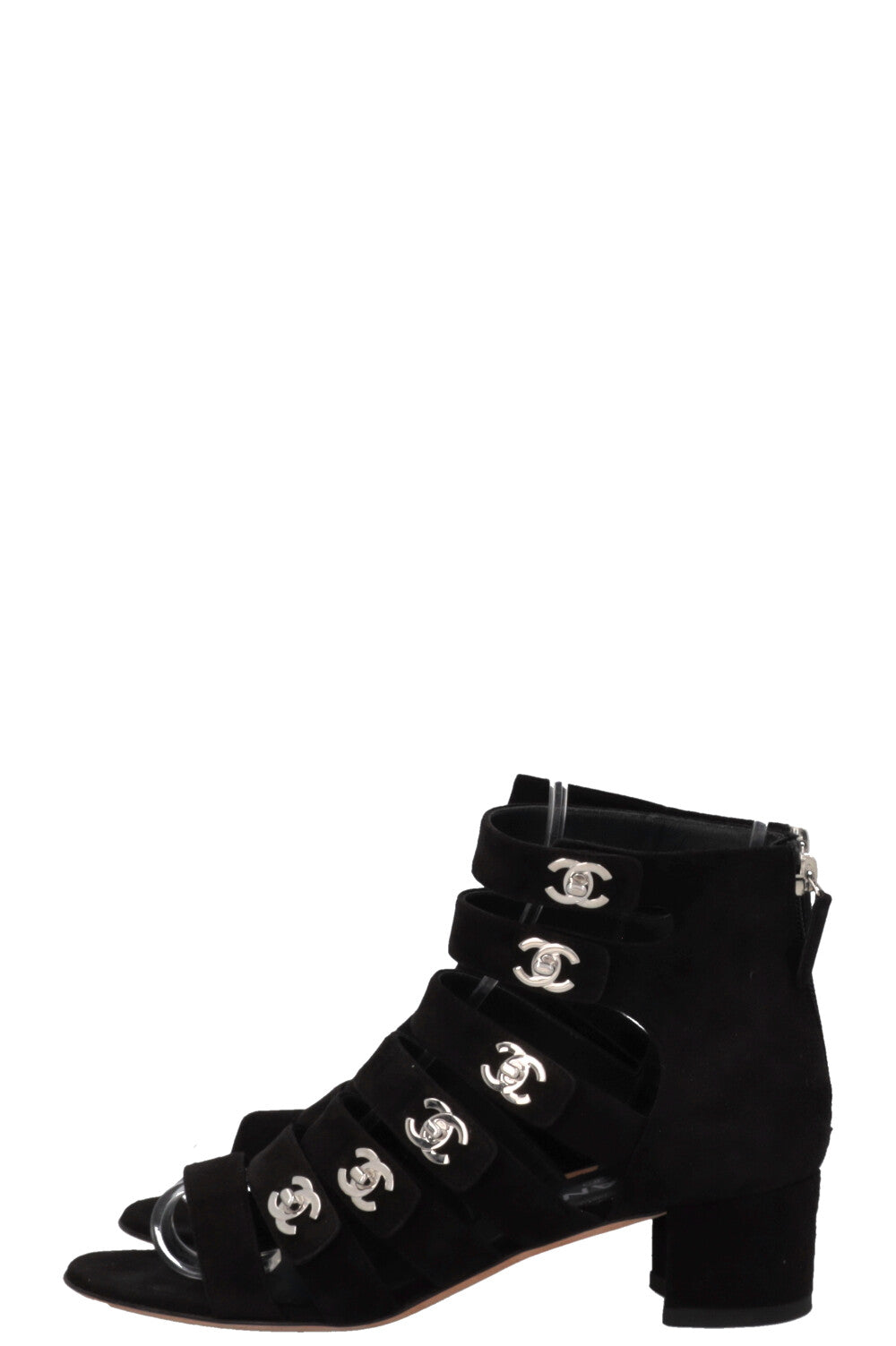 CHANEL CC Turnlock Sandals Suede Black