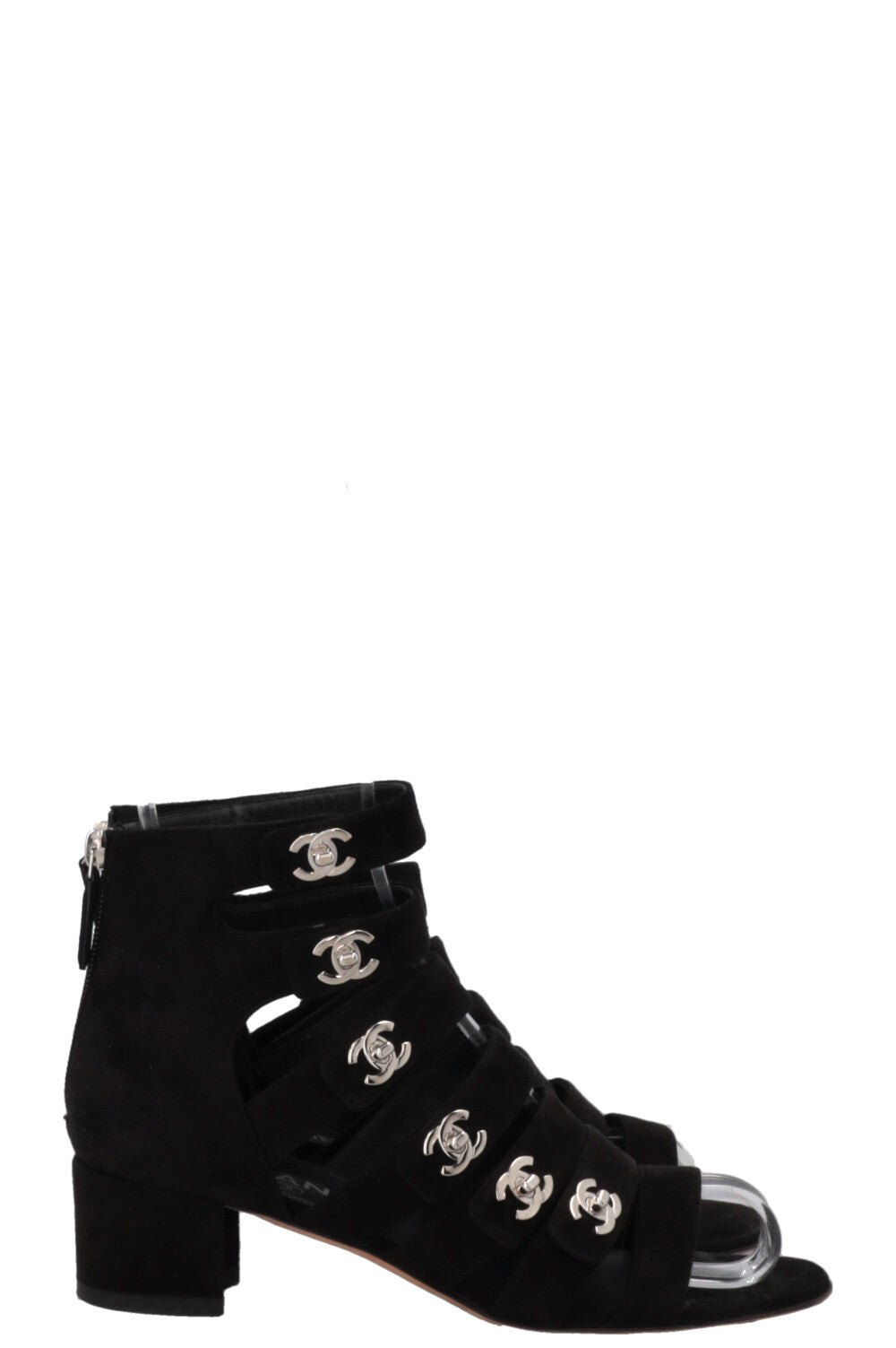 CHANEL CC Turnlock Sandals Suede Black