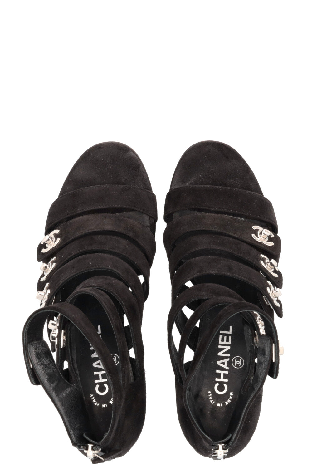 CHANEL CC Turnlock Sandals Suede Black