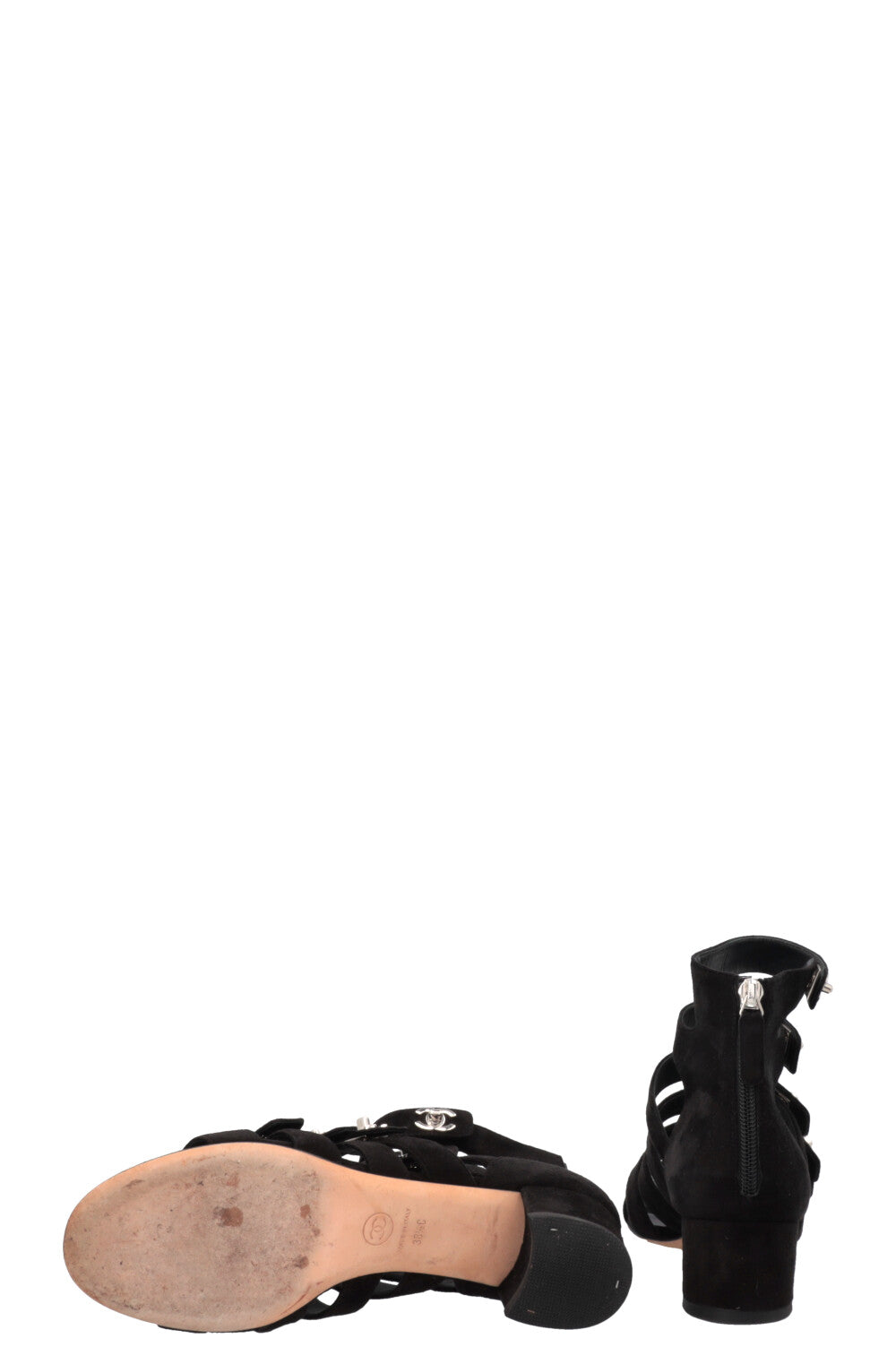 CHANEL CC Turnlock Sandals Suede Black