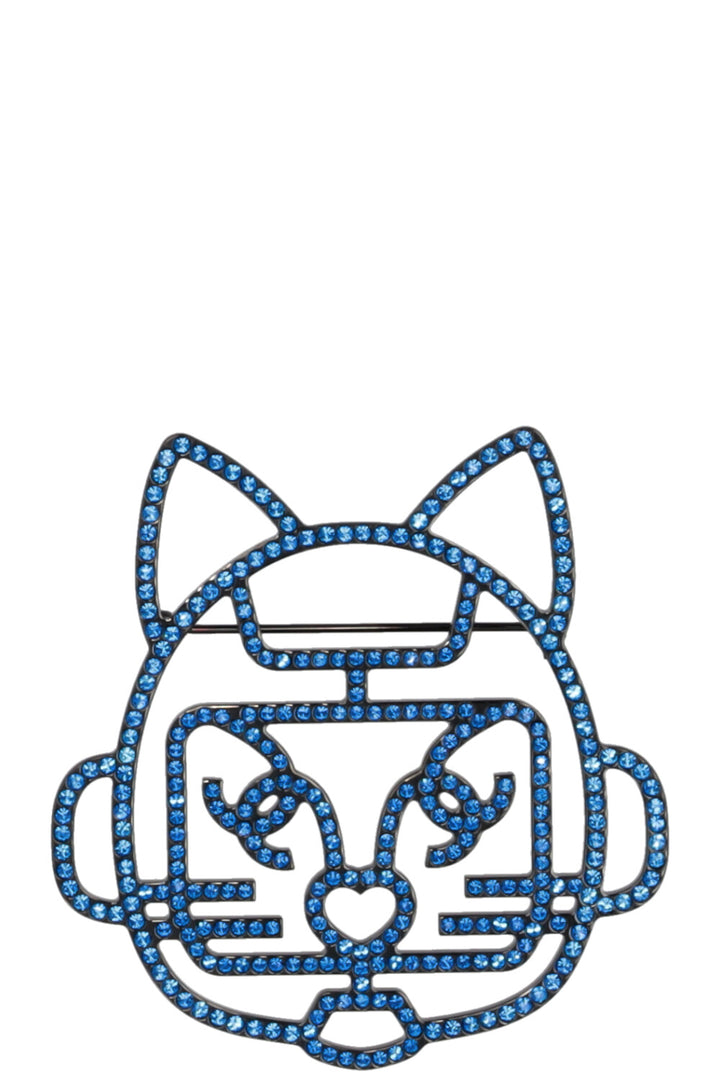CHANEL Glitter Cat Brooch Blue