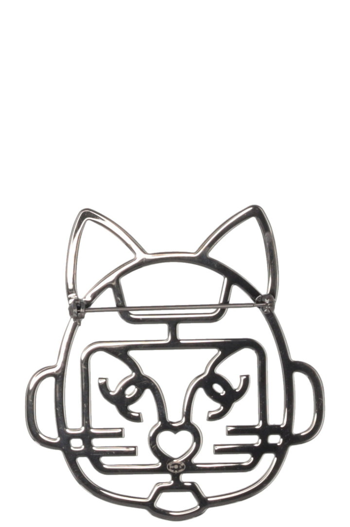 CHANEL Glitter Cat Brooch Blue