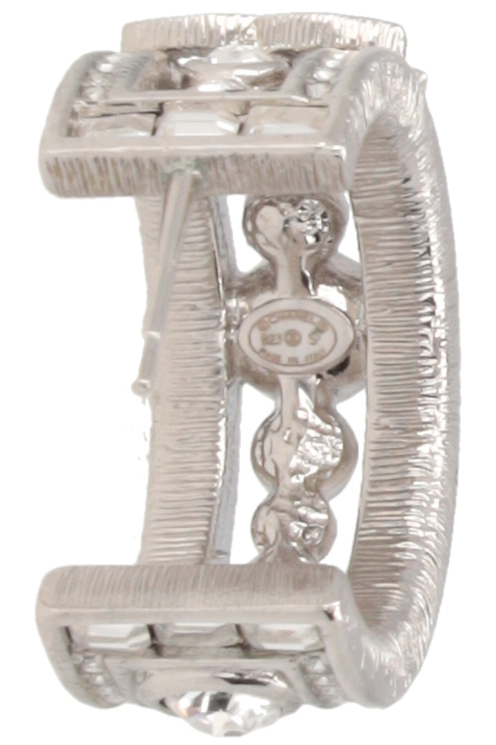 CHANEL CC Hoop Earrings Crystals Silver
