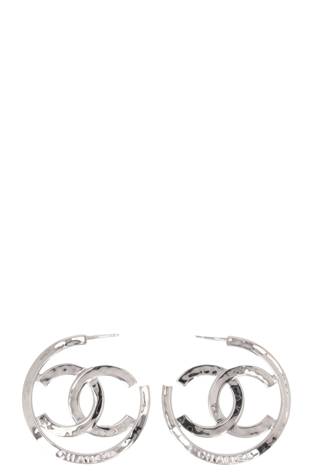 CHANEL CC Hoop Earrings Silver