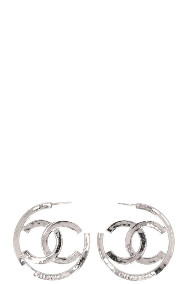 CHANEL CC Hoop Earrings Silver