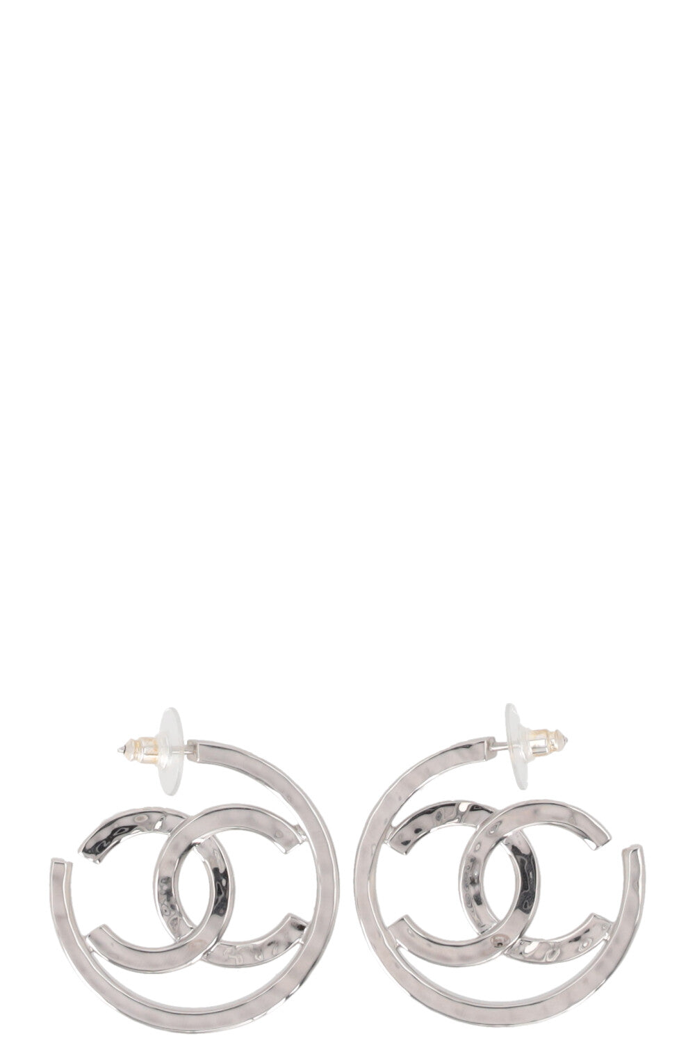 CHANEL CC Hoop Earrings Silver