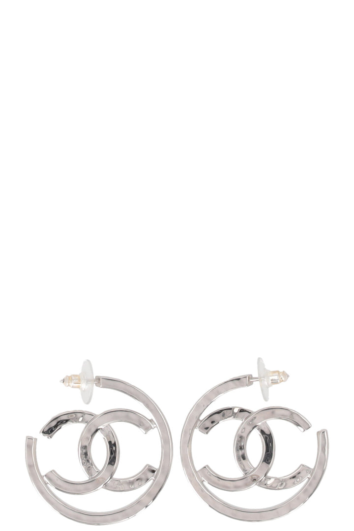 CHANEL CC Hoop Earrings Silver