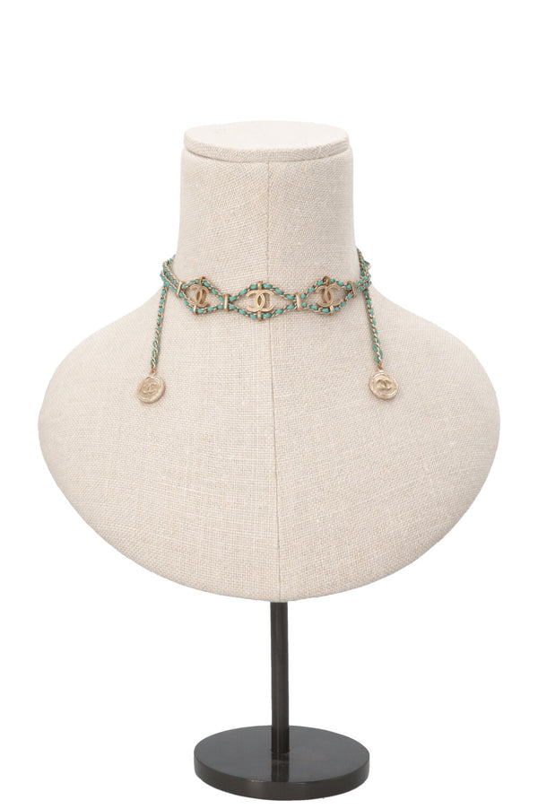 CHANEL CC Chain Choker Necklace Blue Champagner