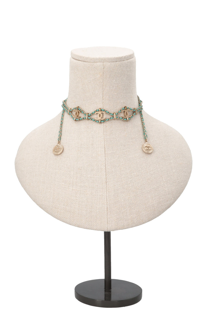 CHANEL CC Chain Choker Necklace Blue Champagner
