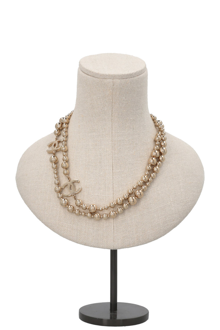 Collier CHANEL CC Perles Or Champagne