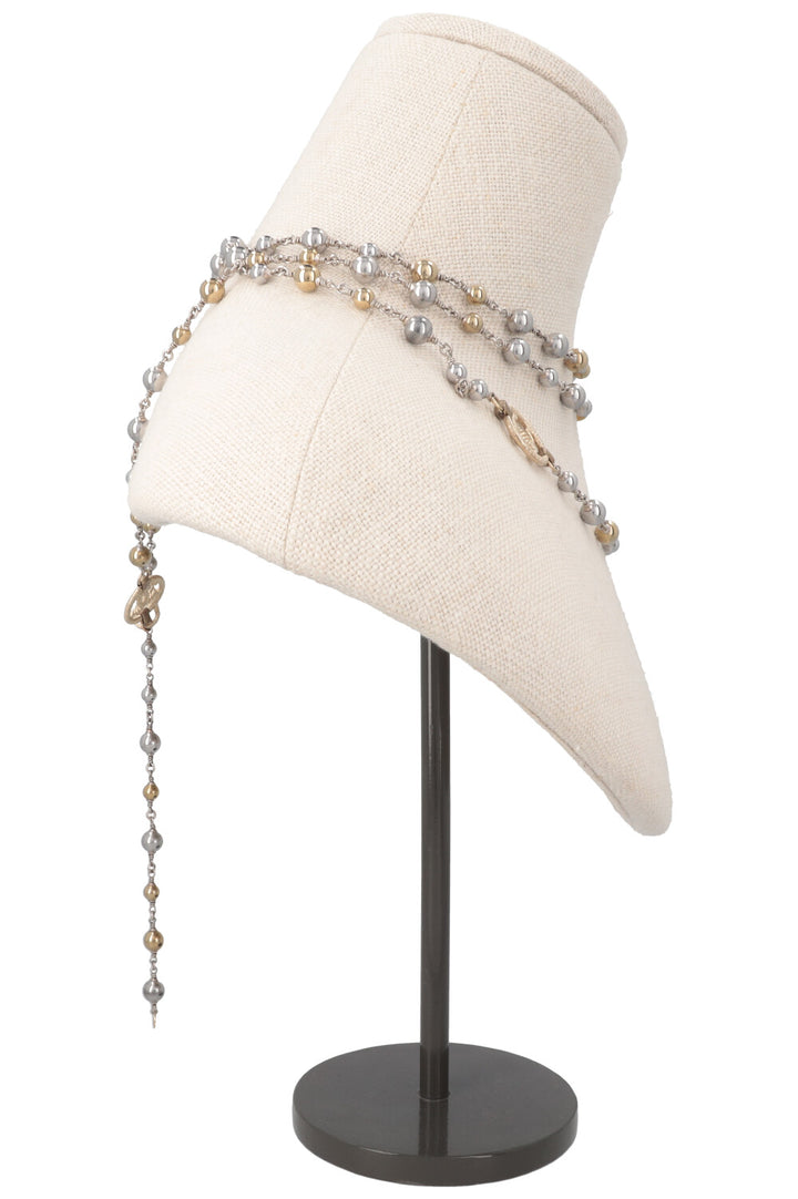 CHANEL 2016 Long Pearl Necklace Gold Silver