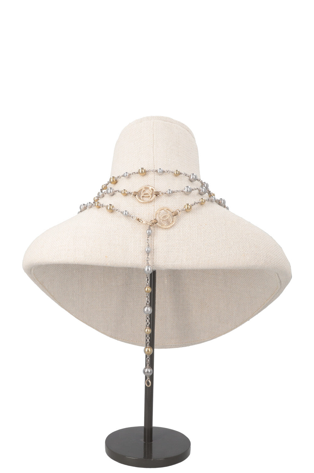 CHANEL 2016 Long Pearl Necklace Gold Silver
