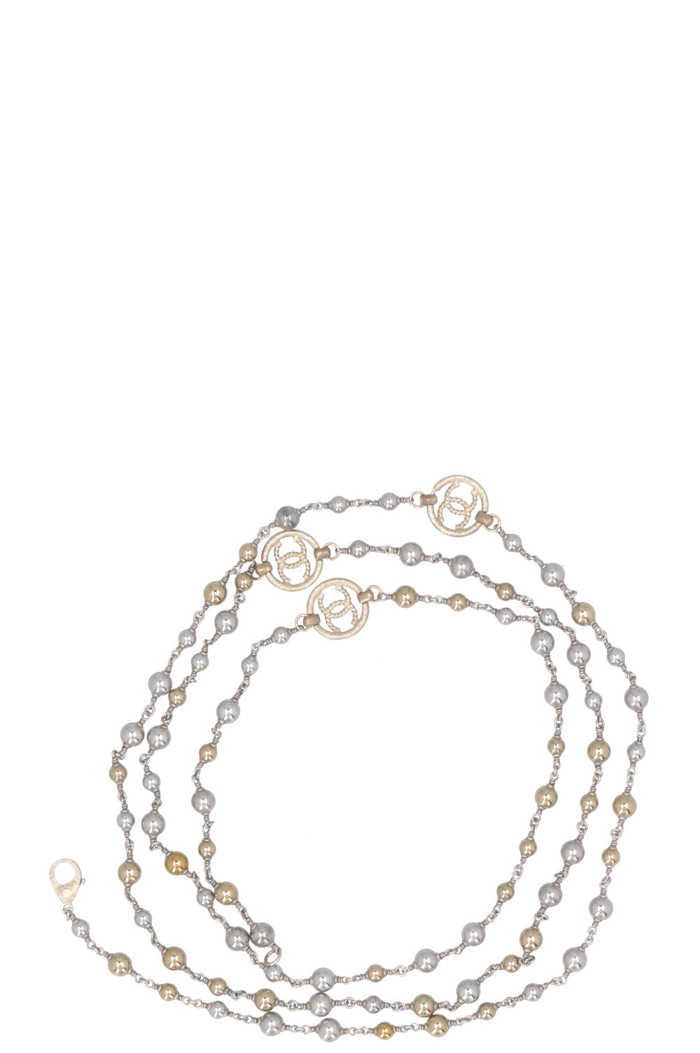 CHANEL 2016 Long Pearl Necklace Gold Silver