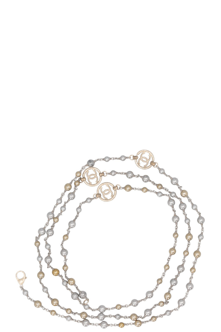 CHANEL 2016 Long Pearl Necklace Gold Silver