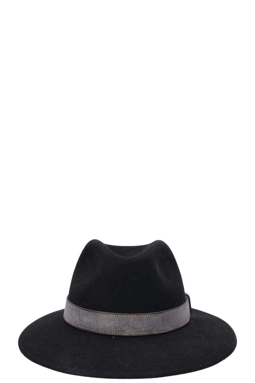 Chapeau HERMÈS en feutre de lapin noir, garni de cuir