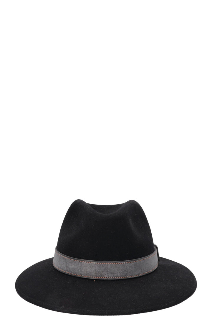 Chapeau HERMÈS en feutre de lapin noir, garni de cuir